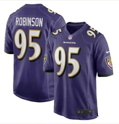 Purple Baltimore Ravens Tavius Robinson Nike Game Jersey with number 95 and Robinson on back