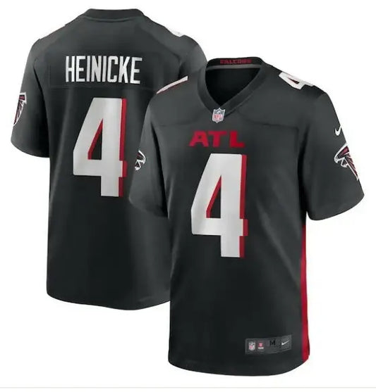Black Atlanta Falcons Taylor Heinicke Nike game jersey with HEINICKE 4 on the back