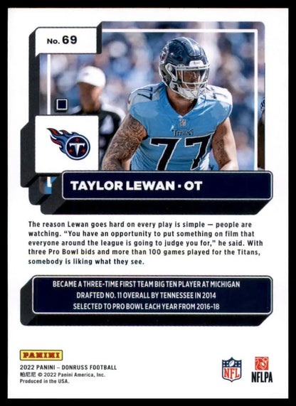 Taylor Lewan football card from 2022 Donruss Tennessee Titans collection