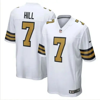 White Taysom Hill New Orleans Saints Nike alternate game jersey with gold numbers