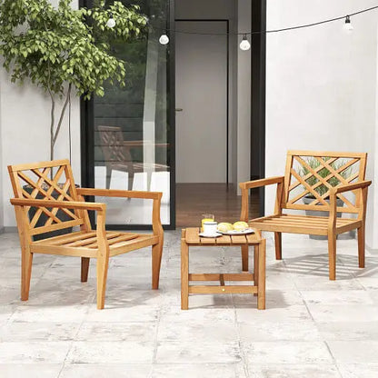 Teak Wood Slatted Patio Chair Armchair with Cozy Backrest and Armrests - Color:Natural - Patio Dining Chairs