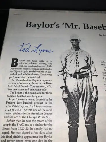 Newspaper article featuring Baylor’s Mr. Baseball Ted Lyons in Bears Magazine article