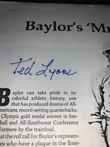 Ted Lyons signature on Ted Lyons Auto Baylor Bears magazine article JSA 1983 Keith Randall