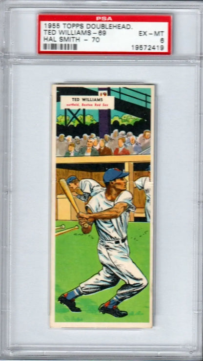 Graded 1955 Topps Baseball Card of Ted Williams from Topps Double Headers series with Hal Smith