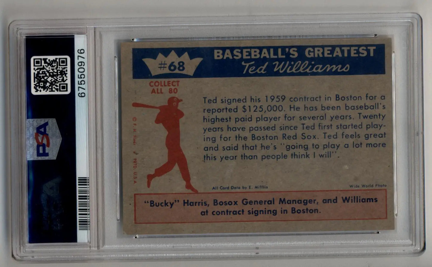 Ted Williams 1956 contract signing baseball card in PSA 7 Near Mint condition