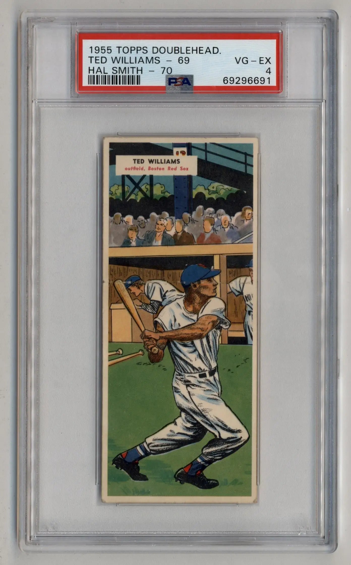 Vintage 1956 Topps Doublehead PSA card featuring Ted Williams and Hal Smith graded VG-EX 4