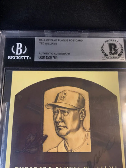 Beckett-authenticated Ted Williams Hall of Fame postcard for Red Sox trading cards