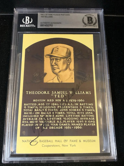 Graded Ted Williams autographed baseball card from Red Sox featuring BAS certification