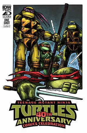 Comic book cover featuring Teenage Mutant Ninja Turtles with their signature weapons