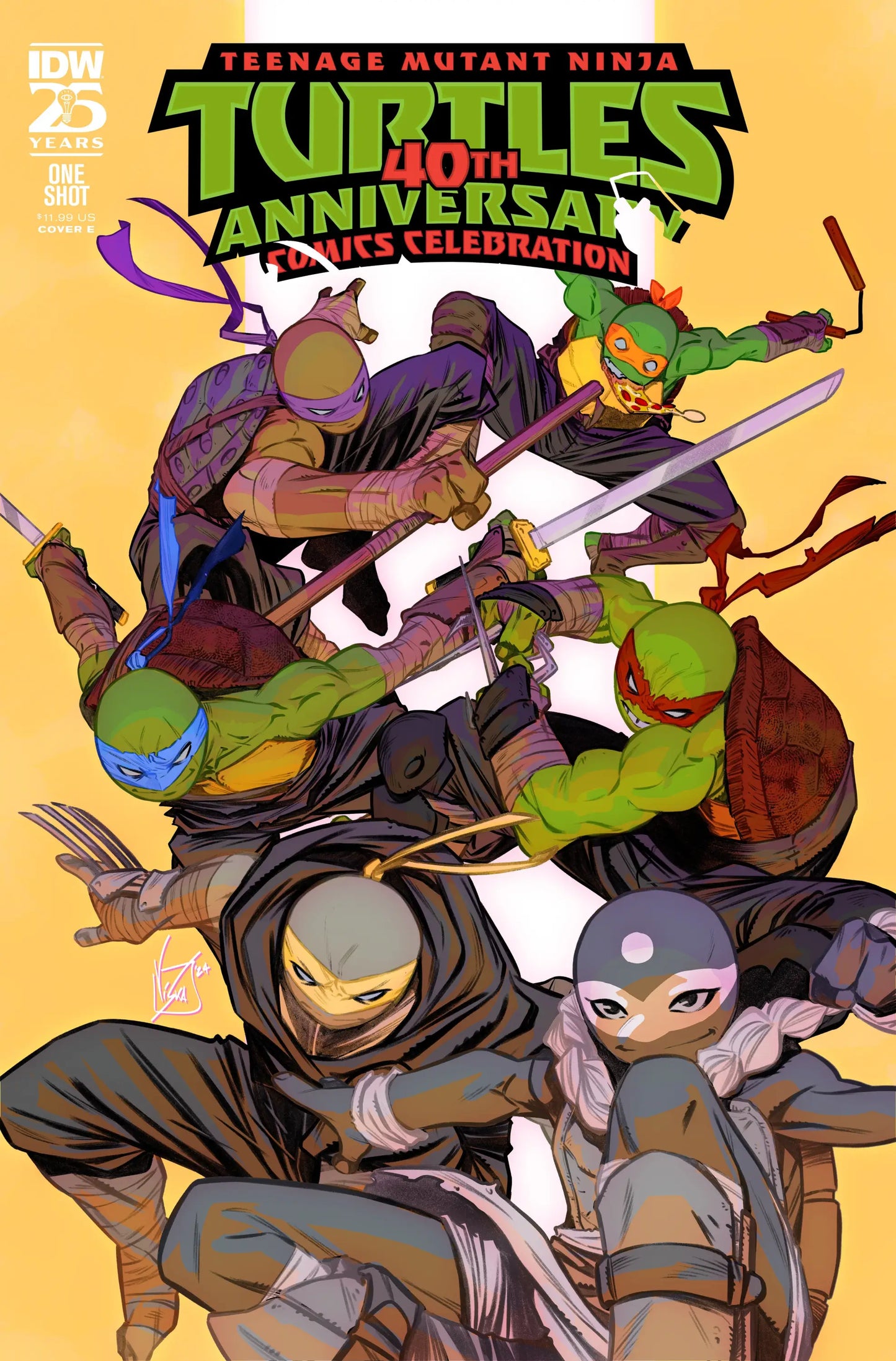 Comic book cover showcasing Teenage Mutant Ninja Turtles in exciting action poses