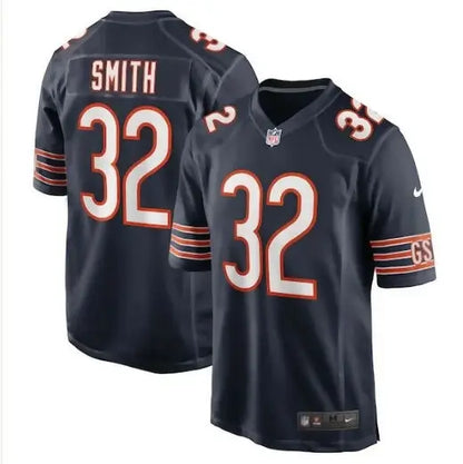 Dark blue Terell Smith Chicago Bears Nike Game Jersey with orange and white accents featuring number 32 and name SMITH