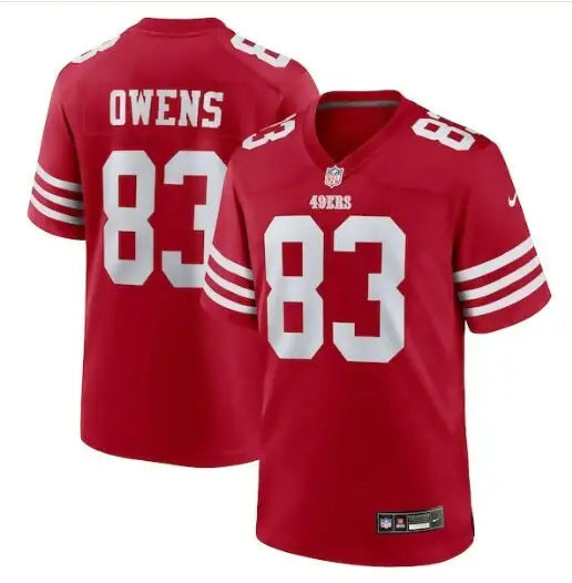 Red San Francisco 49ers NFL jersey with Owens 83 name and number, Nike Team Game Jersey