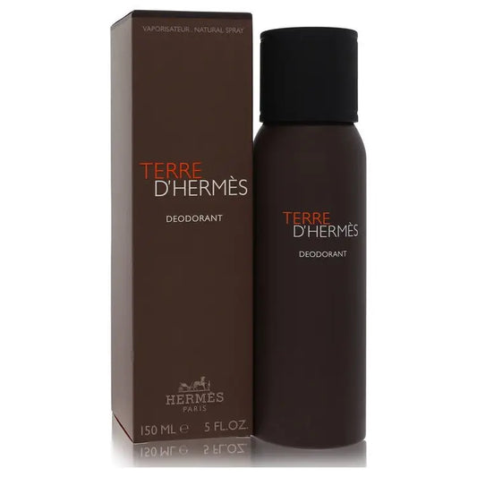 Brown spray deodorant with black cap for Hermes Terre D’Hermes deodorant spray 5 oz
