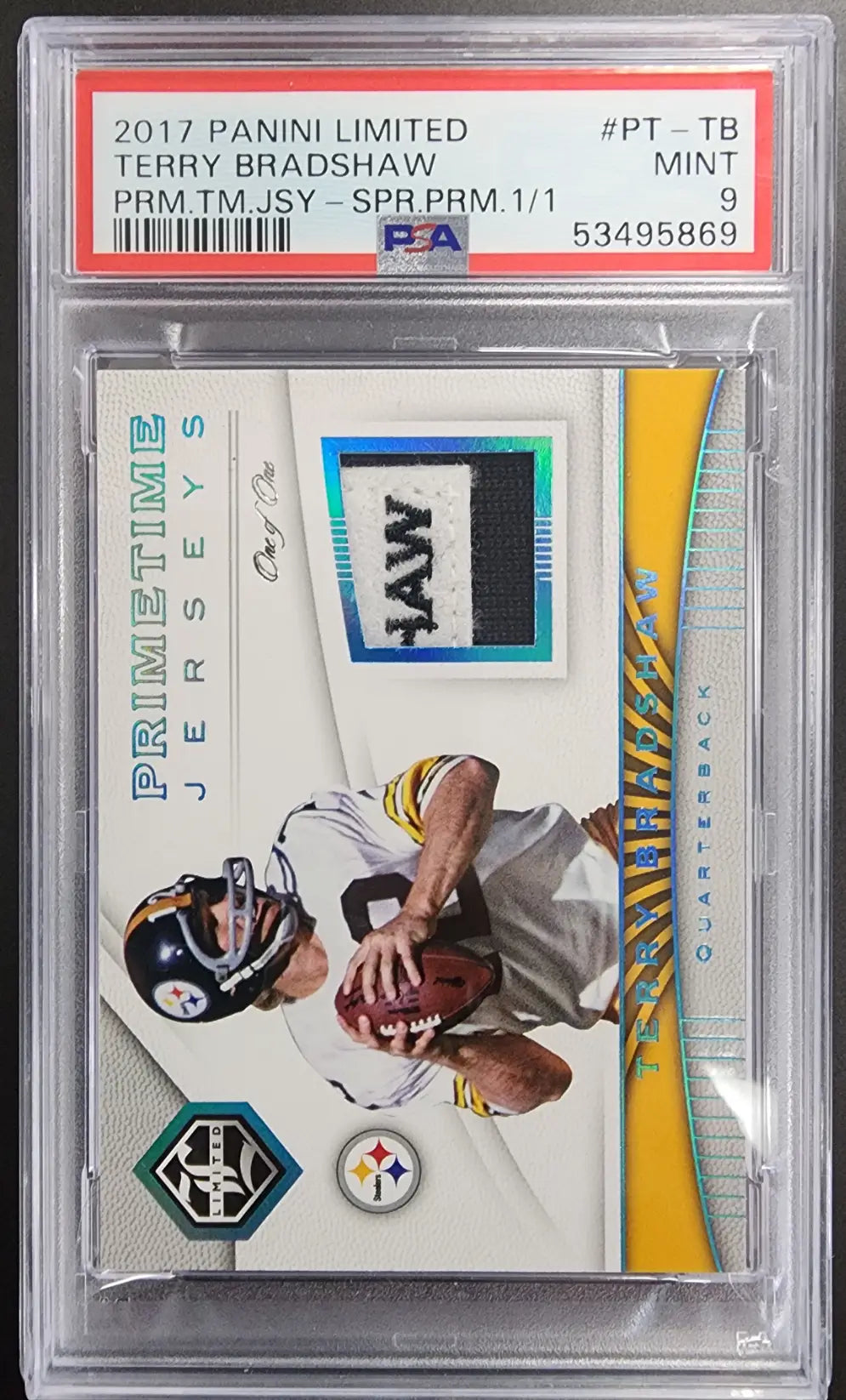 Terry Bradshaw 2017 Panini Limited Super Prime 1/1 Patch PSA 9 Mint - Singles