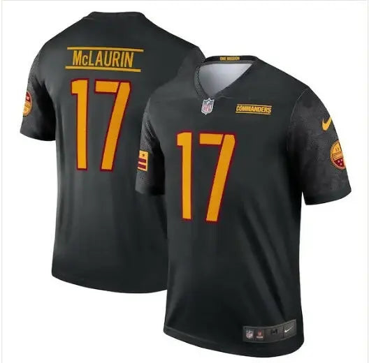 Black Washington Commanders Nike Alternate Legend Jersey with gold and red trim and number 17