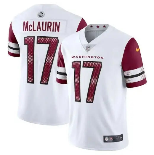 White and burgundy Washington Commanders Terry McLaurin Nike Vapor Limited jersey with number 17