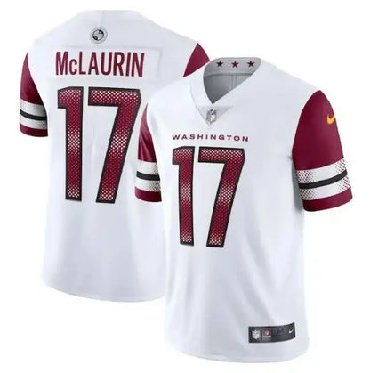 White and burgundy Washington Commanders Terry McLaurin Nike Vapor Limited jersey with number 17