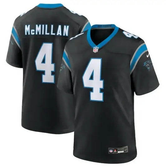 Black Carolina Panthers NFL jersey with McMillan 4 on back for Tetairoa McMillan 2025 draft