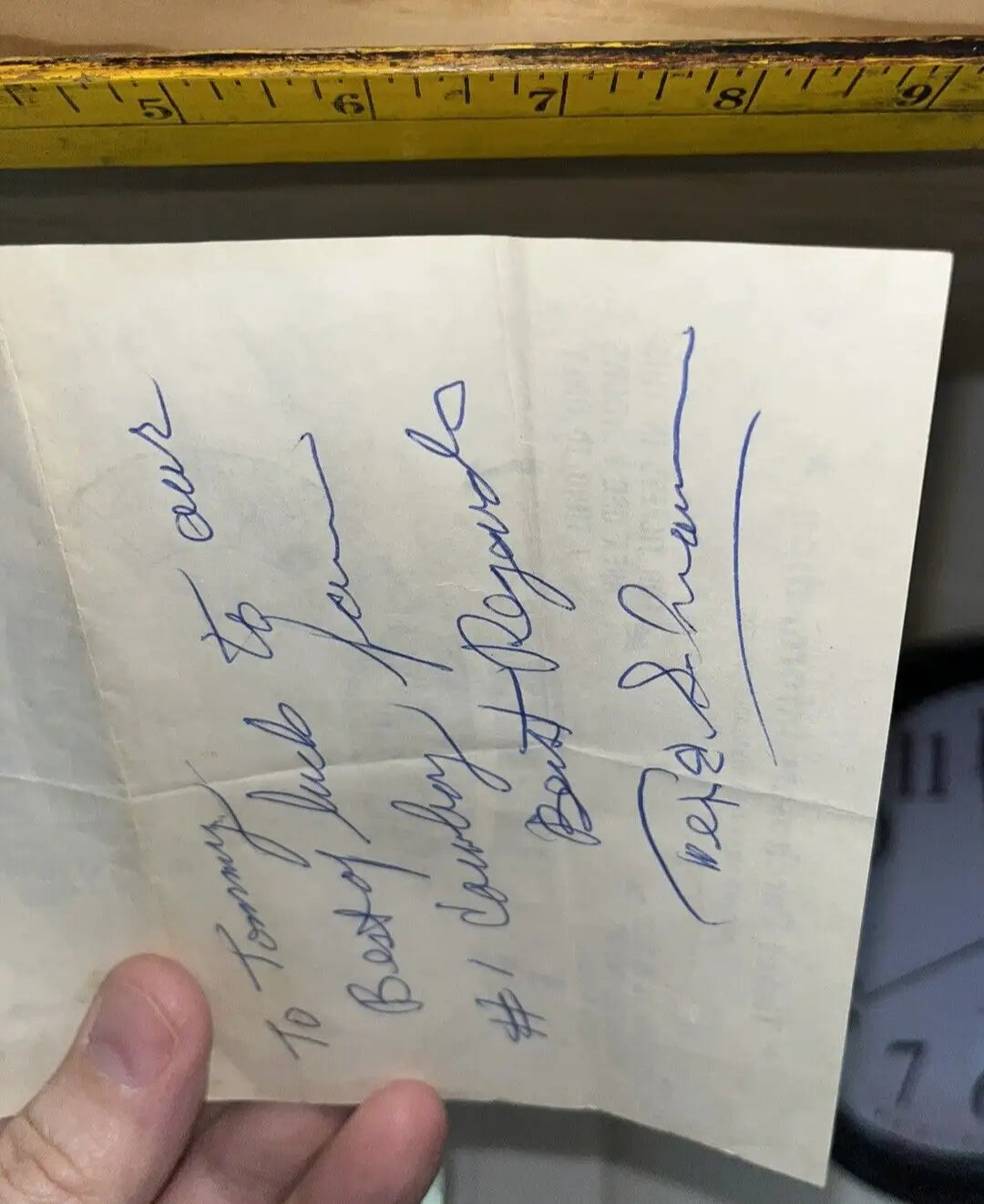 Handwritten note with Tex Schramm signature from 1967 Cotton Bowl game, Dallas Cowboys