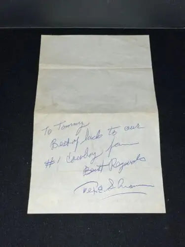 Handwritten note from Tex Schramm about the Dallas Cowboys Cotton Bowl Game