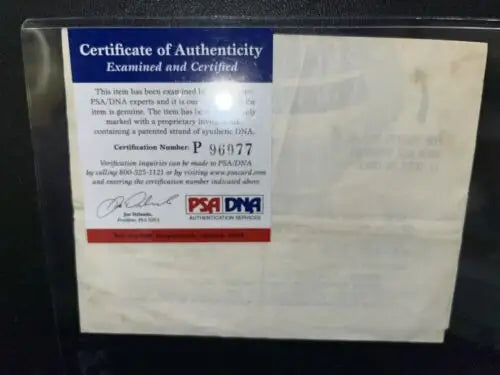 Certificate of Authenticity for Tex Schramm Inscribed Auto Dallas Cowboys Cotton Bowl Game