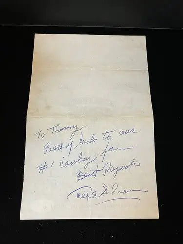 Tex Schramm Inscribed Auto 1967 NFL Dallas Cowboys Letter Cotton Bowl Game PSA