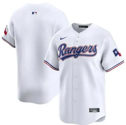 White Texas Rangers Nike Home Limited Baseball Jersey displayed in product image