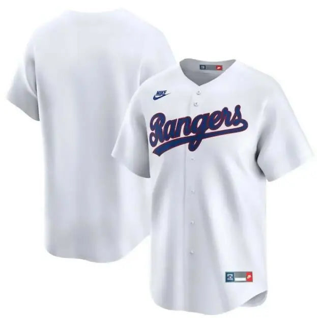 White Texas Rangers baseball jersey from the Nike Throwback Cooperstown Collection