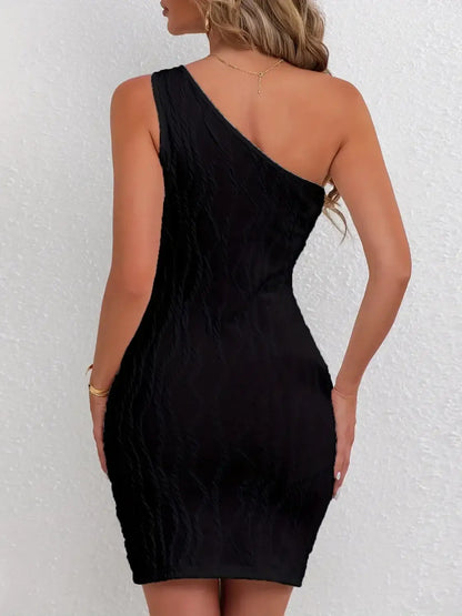 Textured Single Shoulder Mini Dress - dress