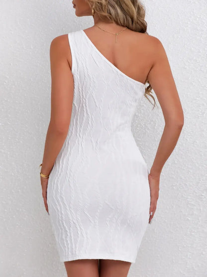 Textured Single Shoulder Mini Dress - dress