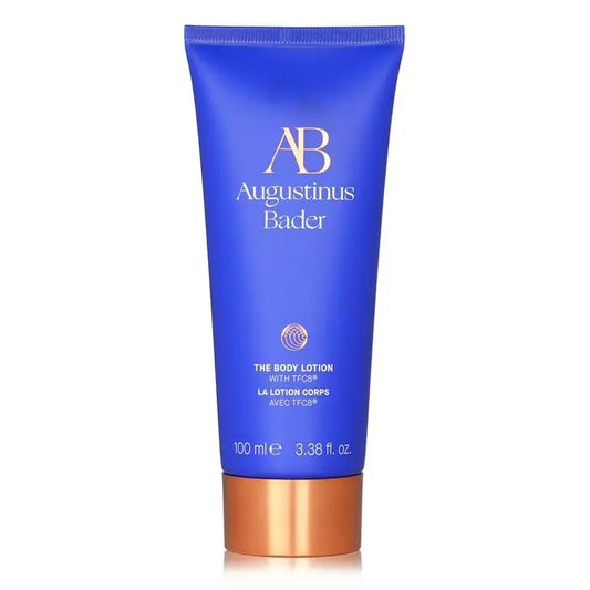 Blue tube of Augustinus Bader Body Lotion with copper cap, 100ml Tfc8 formulation