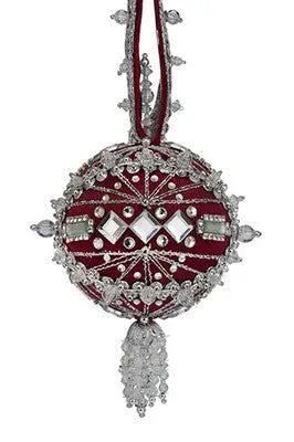 Deep red embellished Christmas ornament from The Cracker Box Ornament Kits with tassel