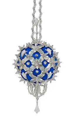 Blue and silver beaded ornament from The Cracker Box Chartres ornament kits Christmas kit
