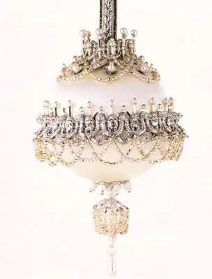 Ornate white and silver Christmas ornament from Cracker Box ornament kits with jewels and pearls