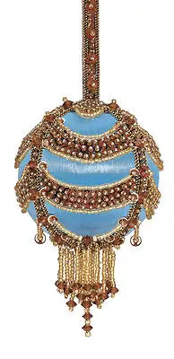 Sky blue silk ornament with beads and fringes from Cracker Box Christmas Ornament kits