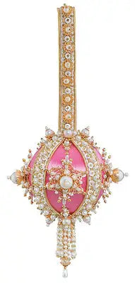 Ornate pink pearl and gold beaded Christmas ornament from The Cracker Box ornament kits