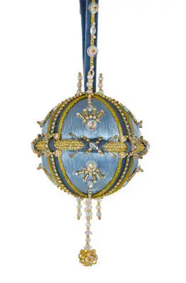 Light blue and gold ornate beaded ornament with sparkling jewels from Joan Brooch Cracker Box Grand Duke kit