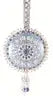 Silver-toned cracker box Christmas ornament with sunburst pattern and dangling beads