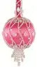 Pink satin Christmas ornament with white beaded snowflake and ribbon from Cracker Box Wintertime Artistry