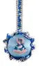 Blue satin cracker box Christmas ornament with teddy bear and rocking horse design