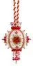 Ornate white and red cross pendant on matching chain for Cracker Box Christmas Ornament