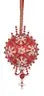 Red and gold beaded Christmas ornament with snowflake patterns from The Cracker Box Christmas ornament kits
