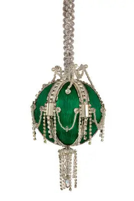 Green ornamental sphere Christmas ornament from Cracker Box Eclipse Christmas Ornament Kit