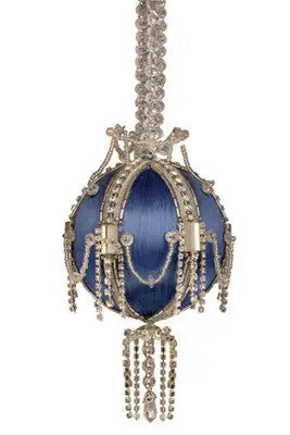 Ornate French Blue Christmas Ornament with silver bejeweled accents from Cracker Box