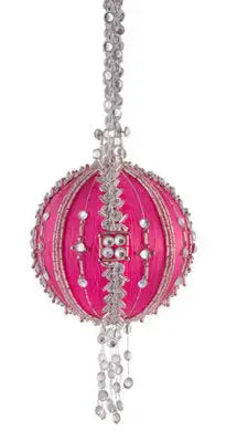 Fuchsia pink ornamental sphere with silver and clear beads for White Christmas cracker box ornament