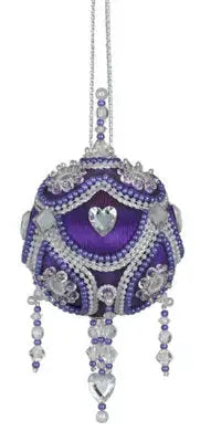 Ornate purple and silver beaded Christmas ornament with heart accents from Cracker Box