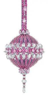 Ornate pink and clear jeweled Christmas ornament from Cracker Box Golden Oldie collection