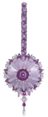 Ornate lavender and purple beaded Christmas ornament from Cracker Box Golden Oldie kit