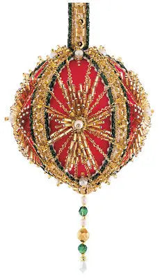 Ornate red gold and green Beaded Christmas Ornament from The Cracker Box Golden Oldie collection