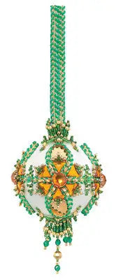 Ornate white green and gold beaded Christmas ornament from Cracker Box Golden Oldie